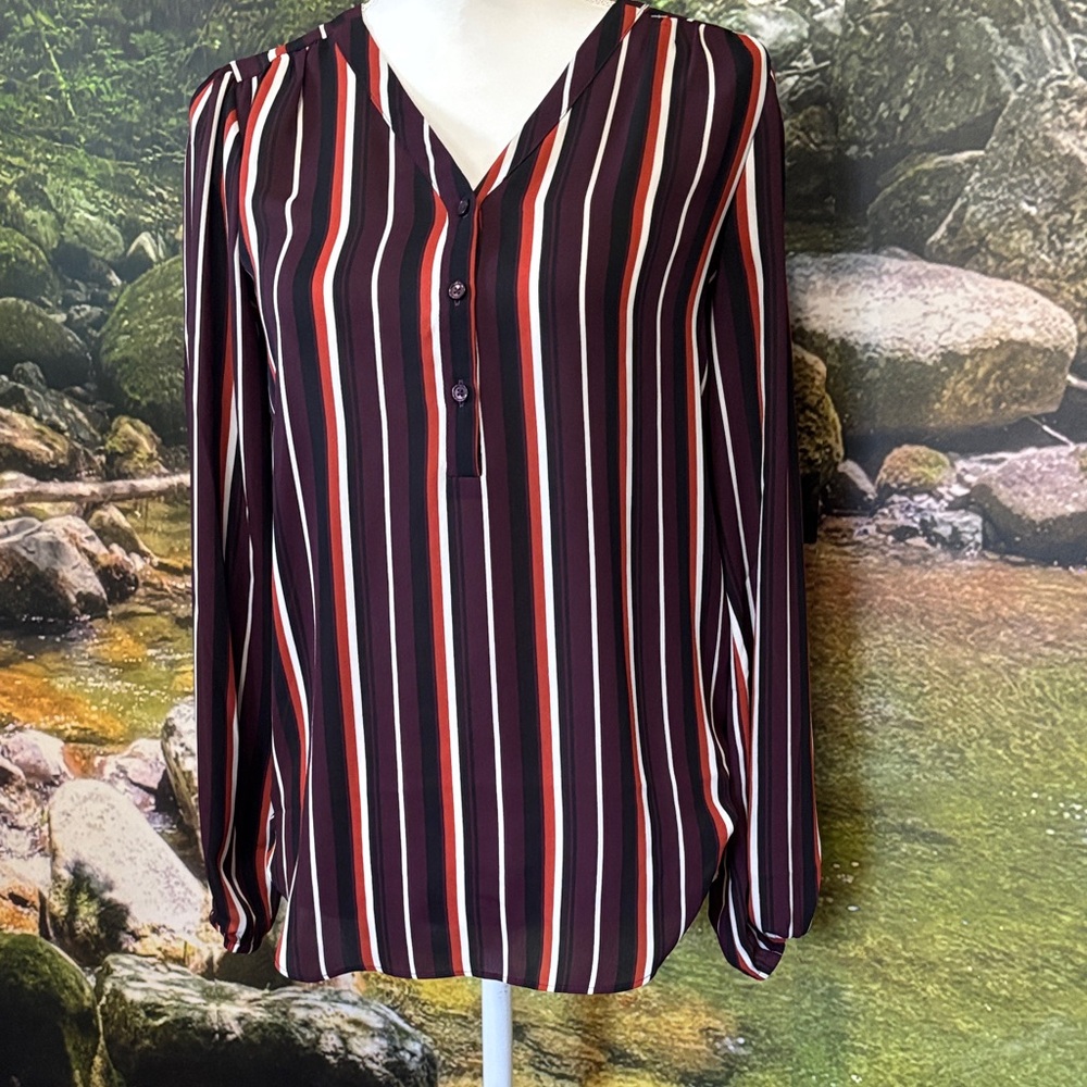 Maurices Multicolor Striped V-Neck Blouse